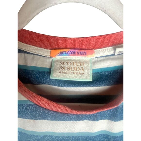 Scotch & Soda Striped T-Shirt Men’s Large Blue White Red Crewneck Cotton Blend - Picture 4 of 5